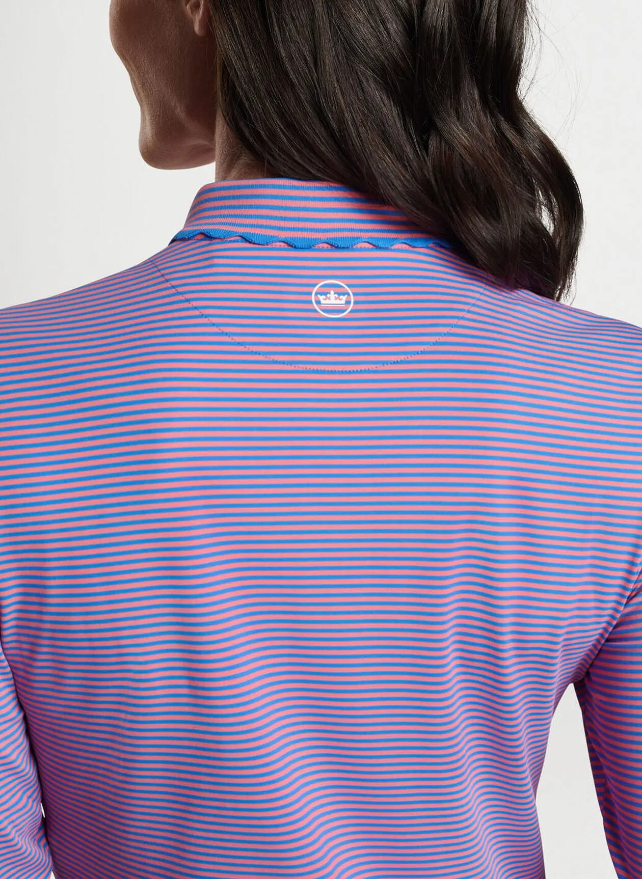 Peter Millar Womens Vista Stripe Opal Long Sleeve Stretch Jersey Polo - ABACO BLUE/PRIMROSE