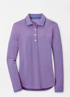 Peter Millar Womens Vista Stripe Opal Long Sleeve Stretch Jersey Polo - ABACO BLUE/PRIMROSE
