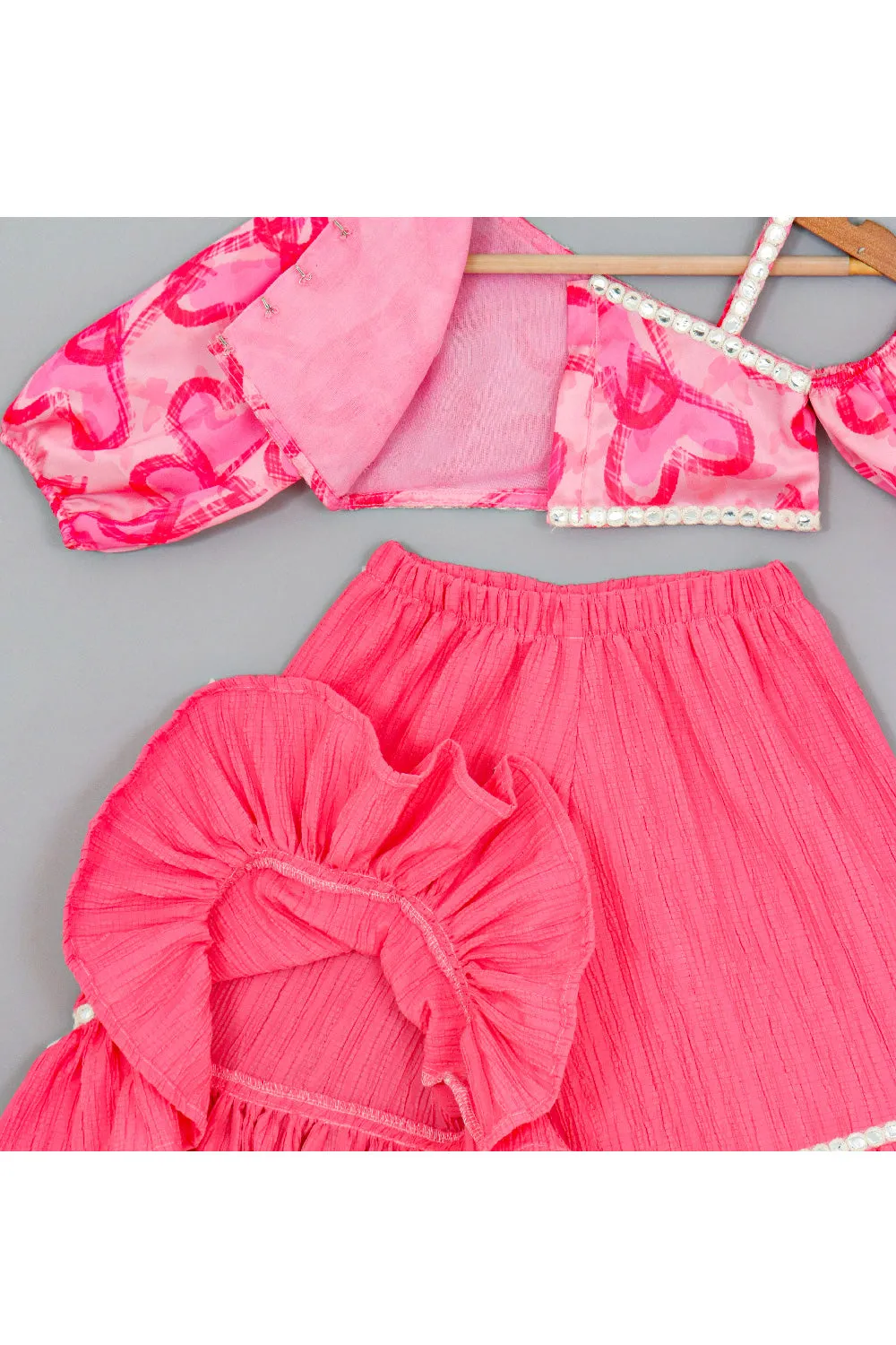 Pink Heart printed One Shoulder Top With Palazzo Set