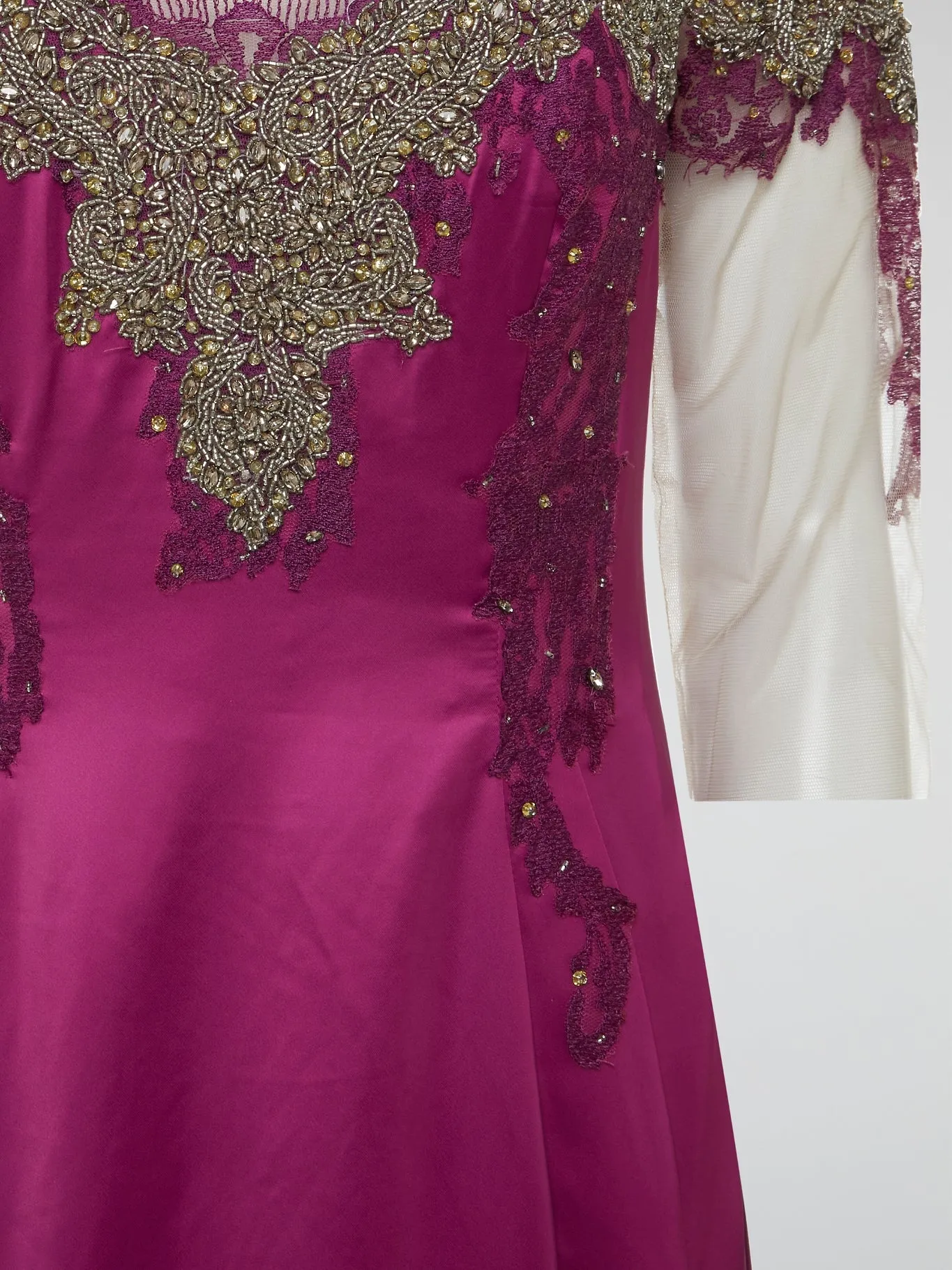 Pink Lace Detailed Studded Gown