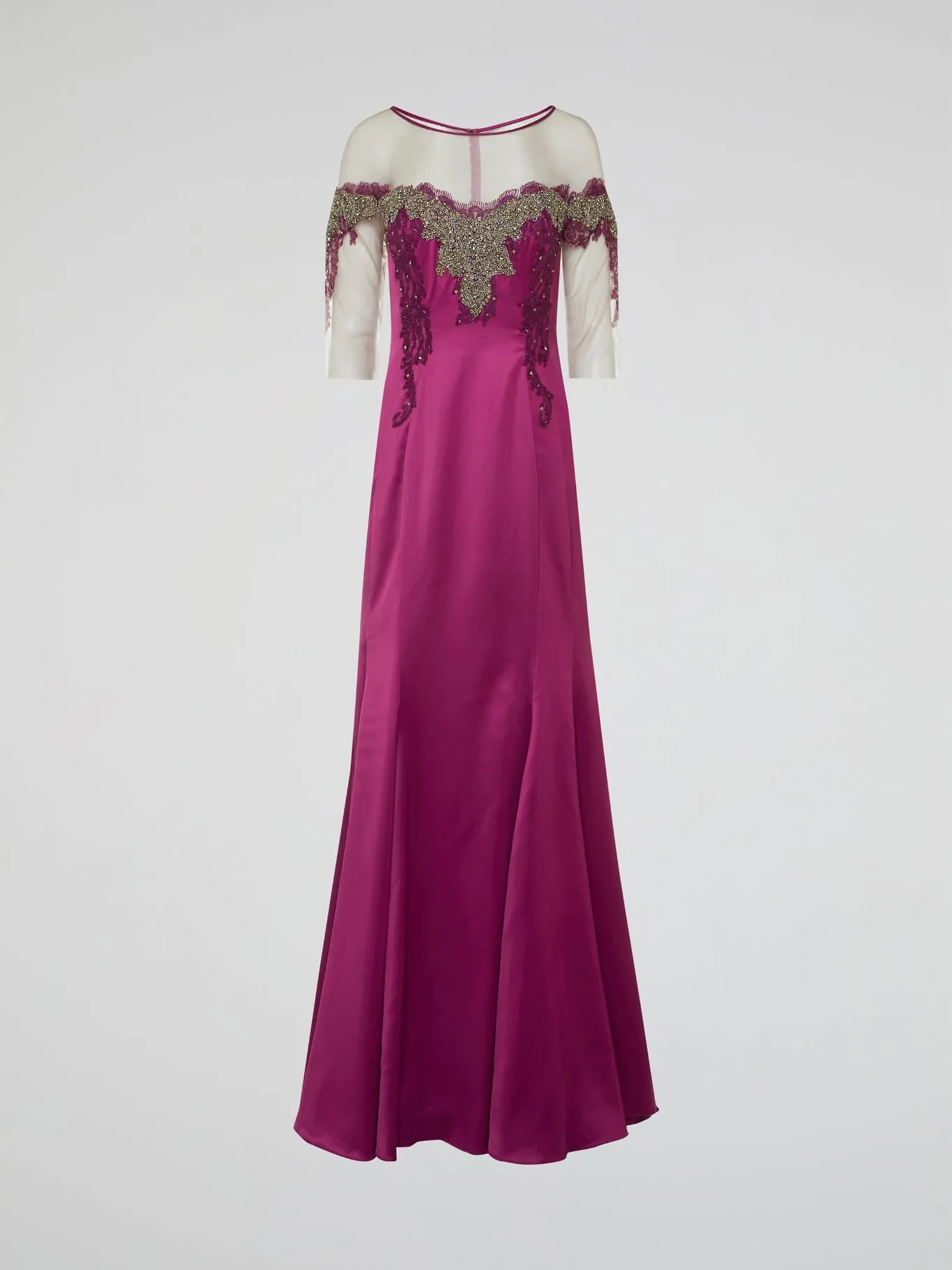 Pink Lace Detailed Studded Gown