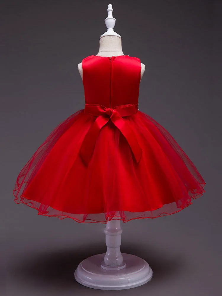 Pink Round Neck Sleeveless Tutu Dress Tulle Rhinestones Studded Girls Dinner Party Dresses