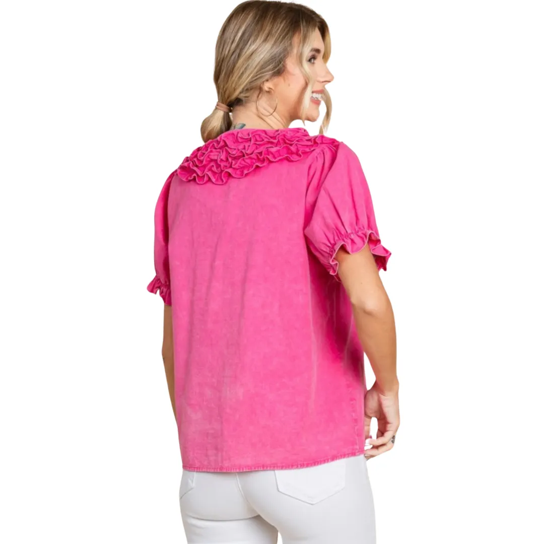 Pink top with scrunchie neckline