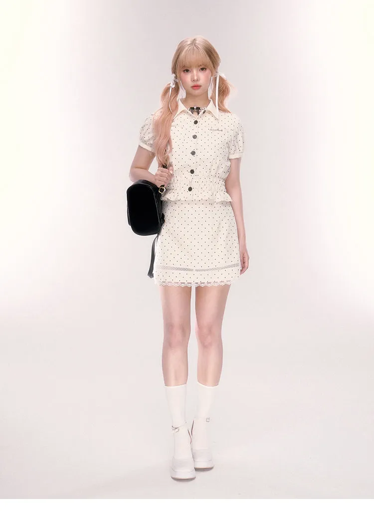 Polka Dot Mini Skirt With Lace Detail