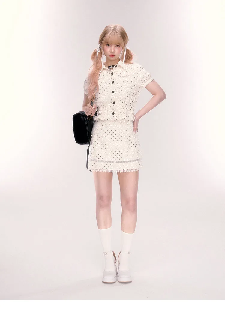 Polka Dot Mini Skirt With Lace Detail