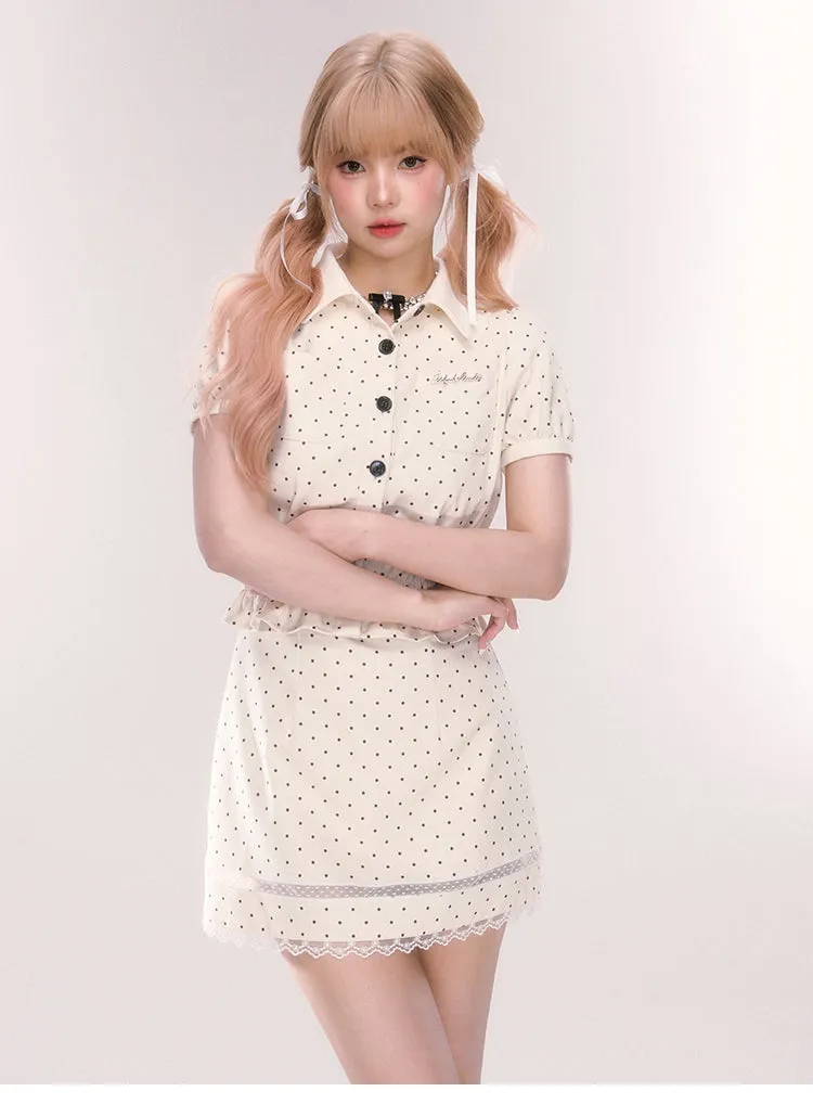 Polka Dot Mini Skirt With Lace Detail