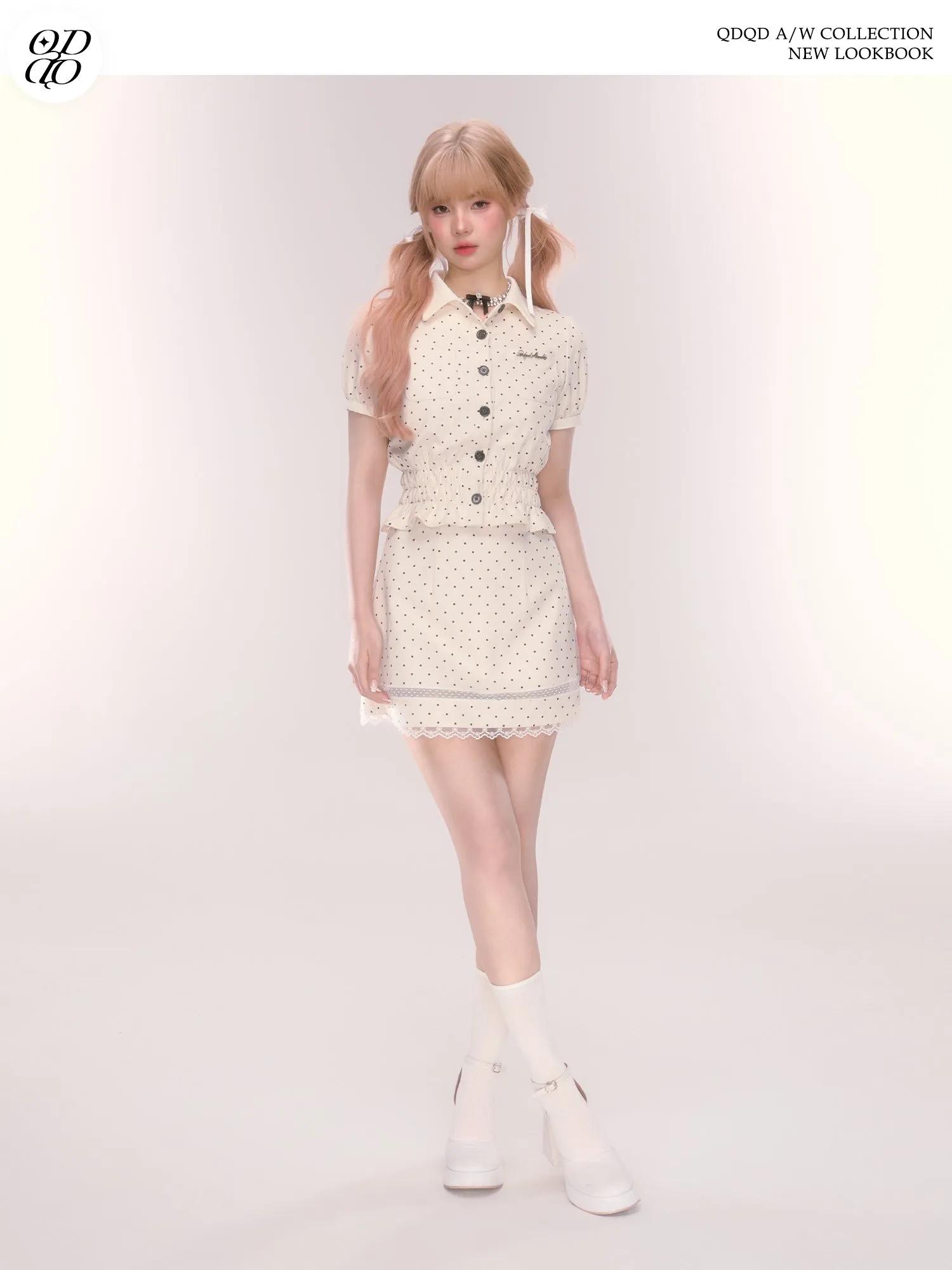 Polka Dot Mini Skirt With Lace Detail
