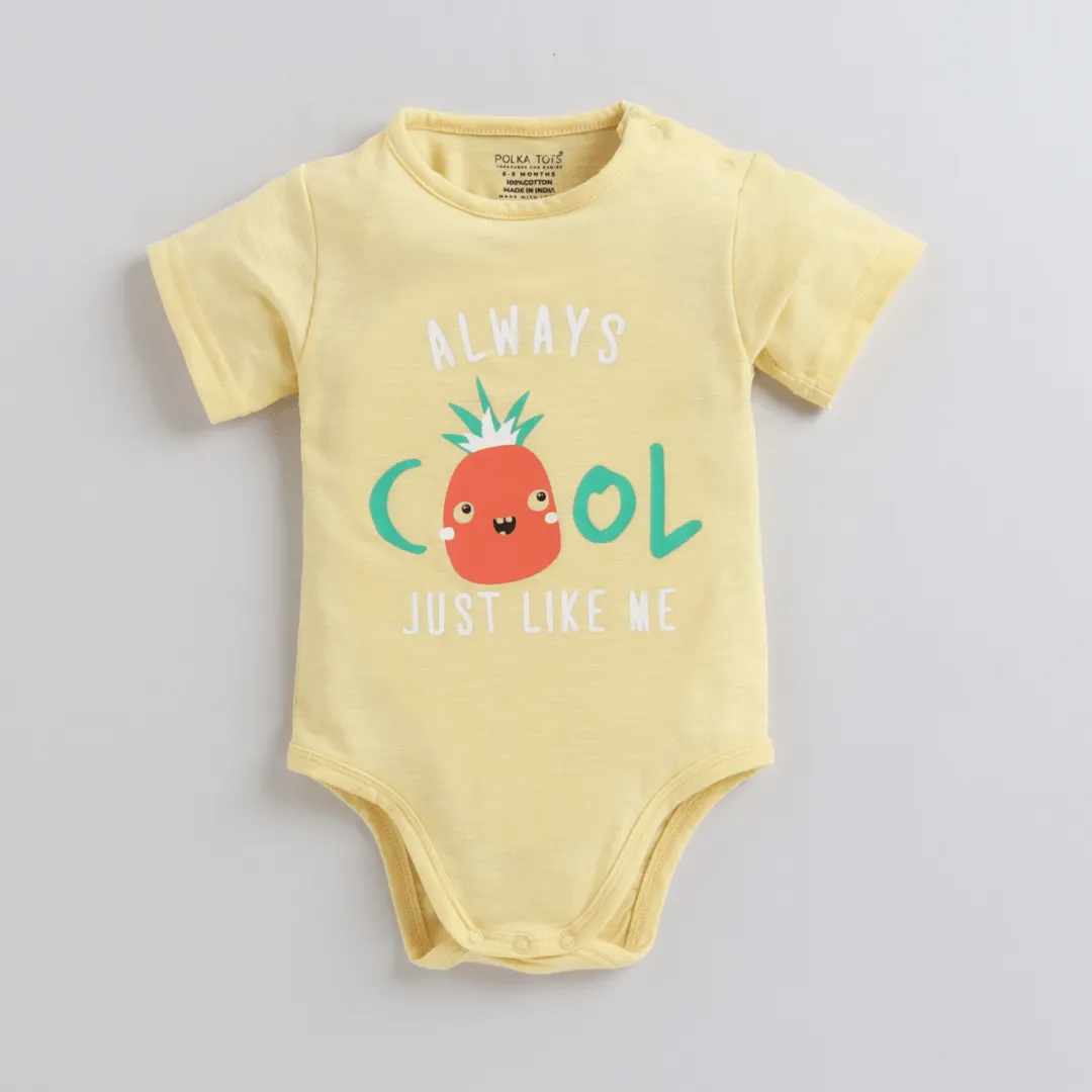 Polka Tots Half Sleeves Rompers Onesie Always Cool Onesie - Yellow