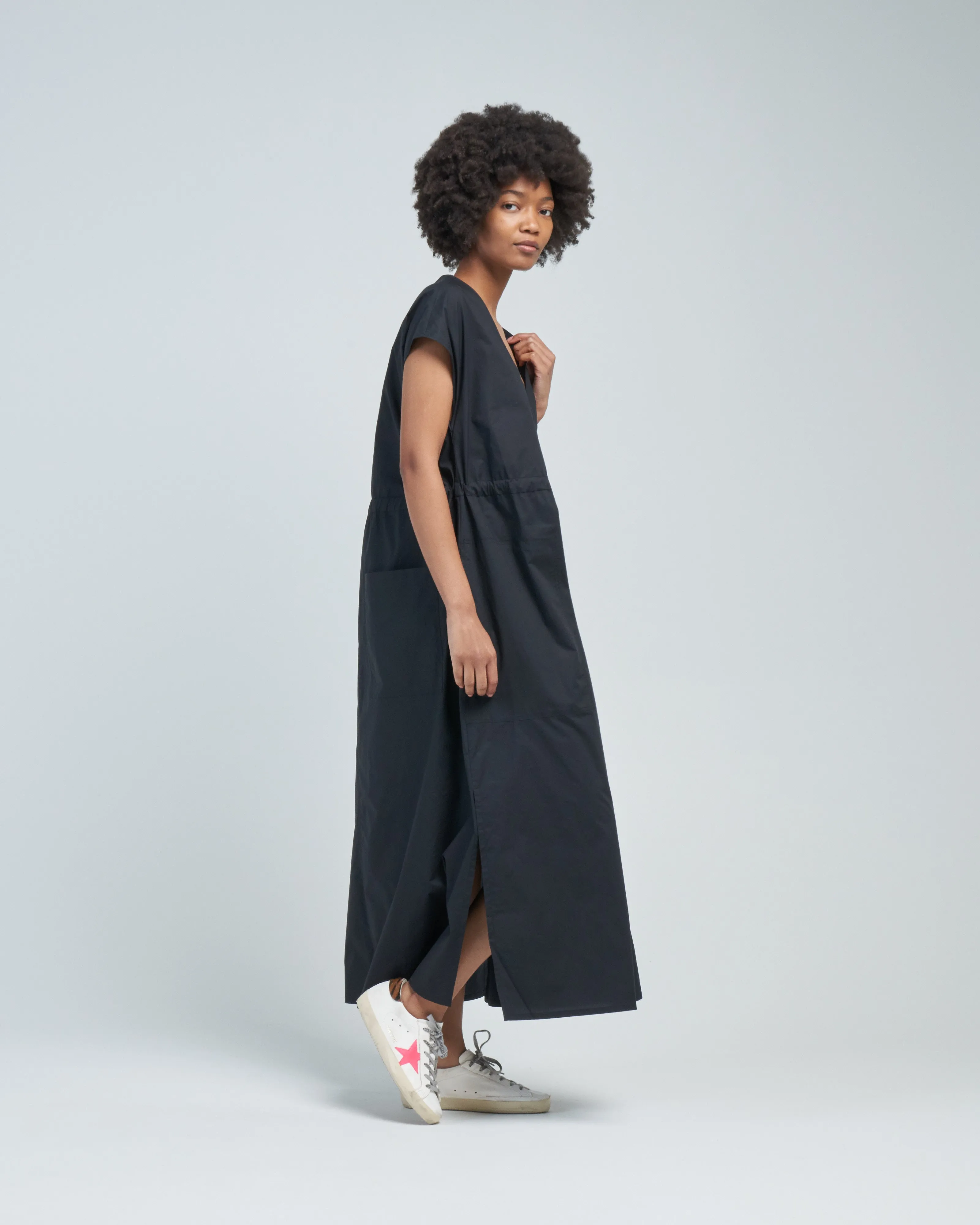 poplin v-neck dress