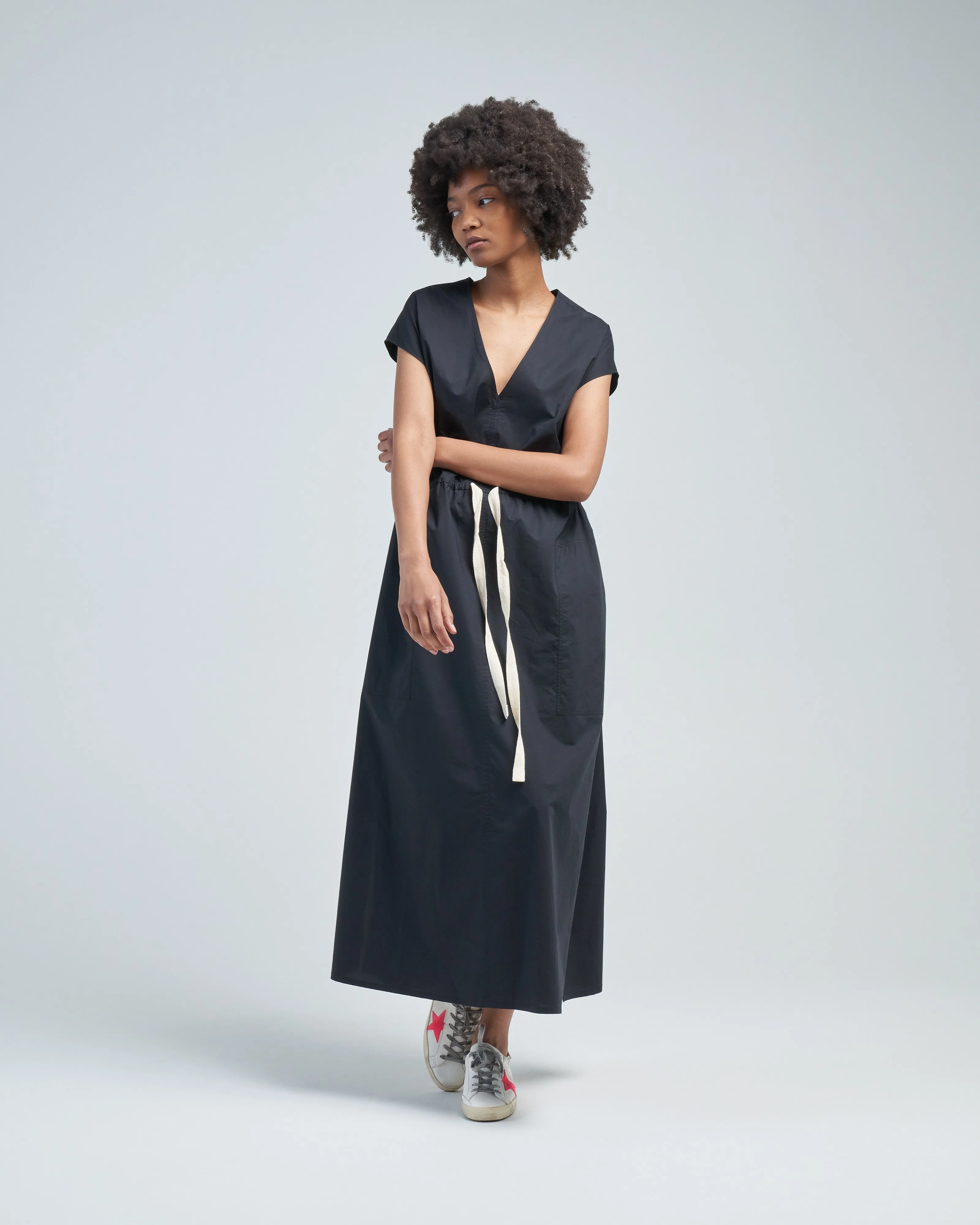 poplin v-neck dress