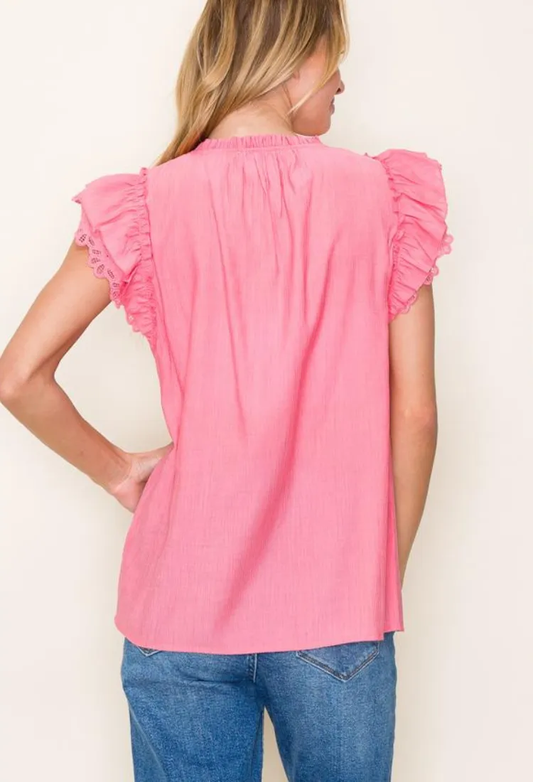 Pretty Girl Lace Sleeve Blouse in Coral