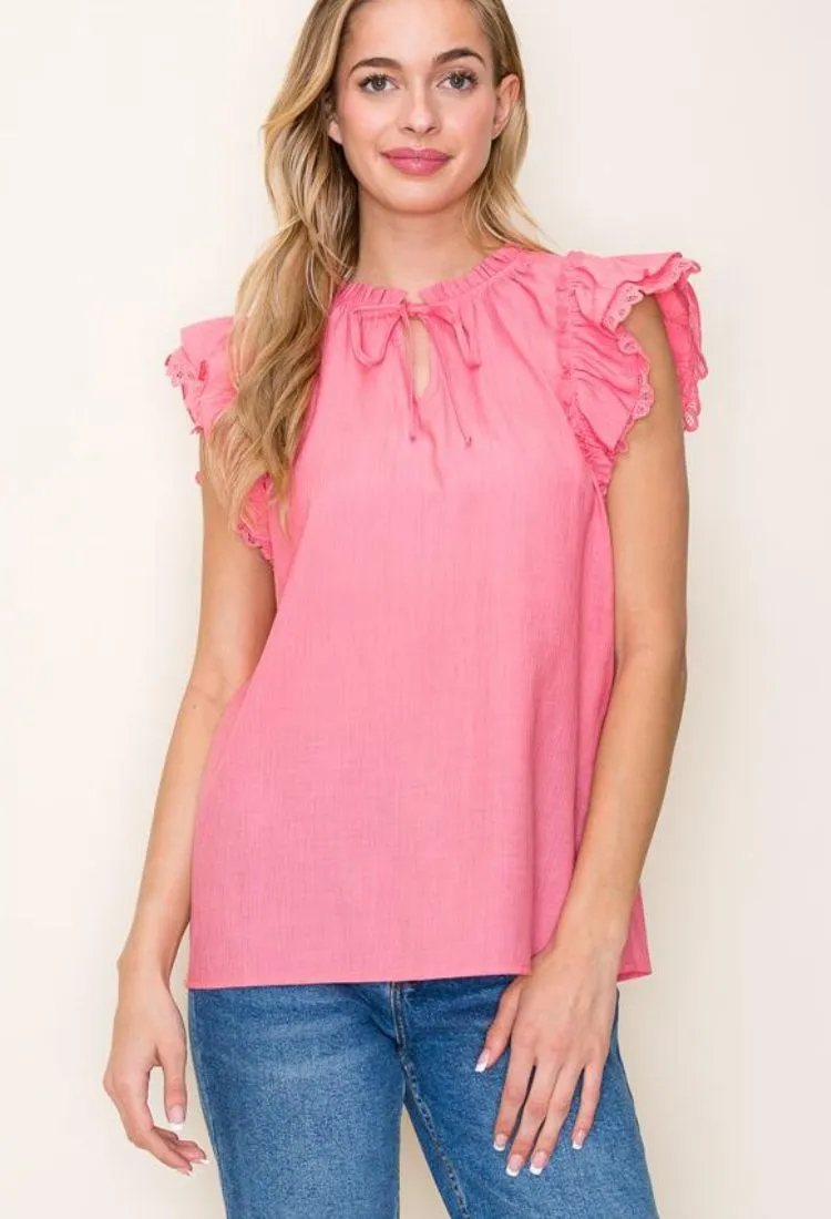 Pretty Girl Lace Sleeve Blouse in Coral
