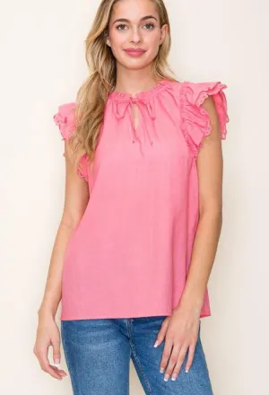 Pretty Girl Lace Sleeve Blouse in Coral