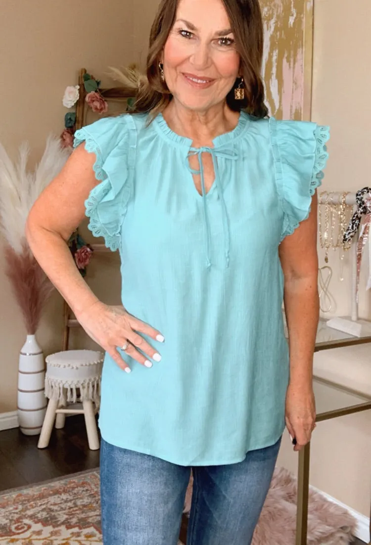 Pretty Girl Lace Sleeve Blouse in Dark Mint