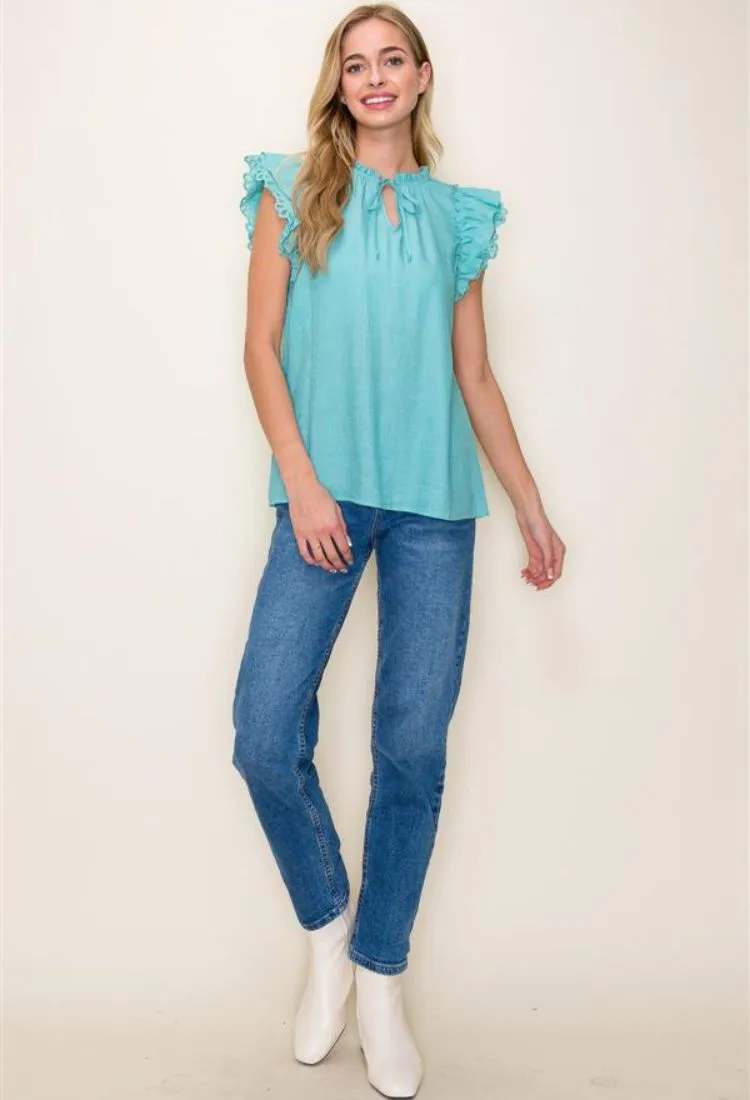 Pretty Girl Lace Sleeve Blouse in Dark Mint