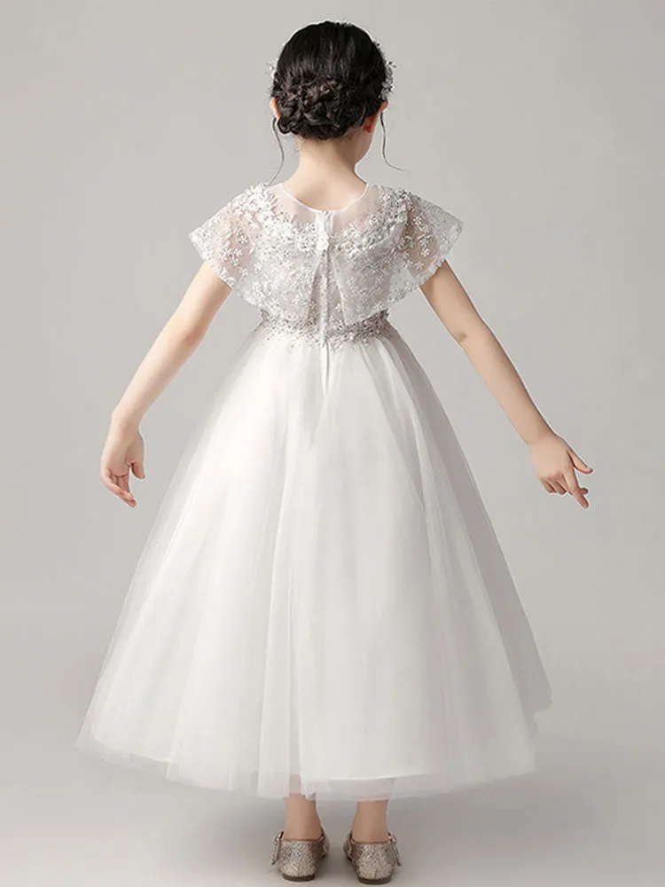 Pretty Jewel Neck Tulle Sleeveless Ankle Length Princess Embroidered Kids Party Dress