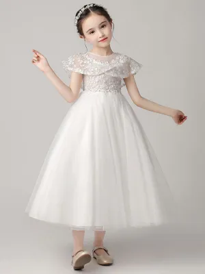 Pretty Jewel Neck Tulle Sleeveless Ankle Length Princess Embroidered Kids Party Dress