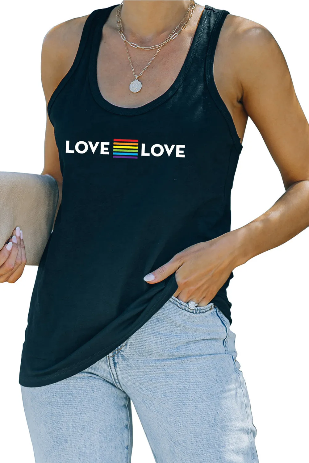 Pride Tank Top for Women LOVE Rainbow Print Racerback Shirt Top LGBTQ Gifts