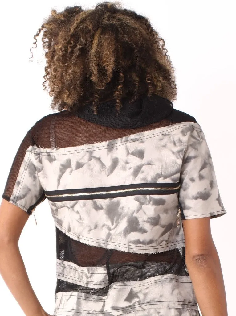 Printed Short Sleeve Mesh Jacket- 81911