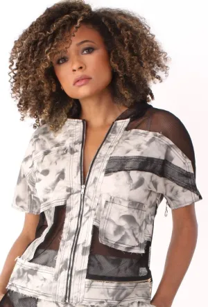 Printed Short Sleeve Mesh Jacket- 81911