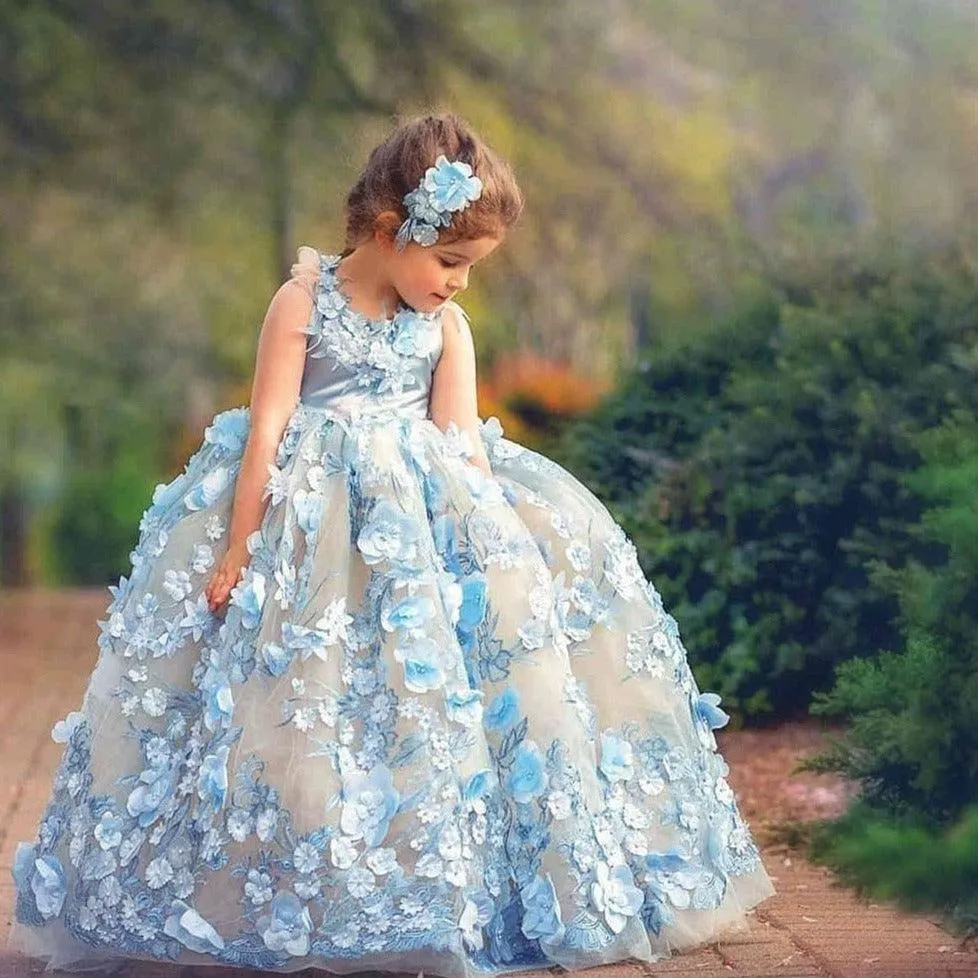 Puff Sleeve First Communion Flower Dress