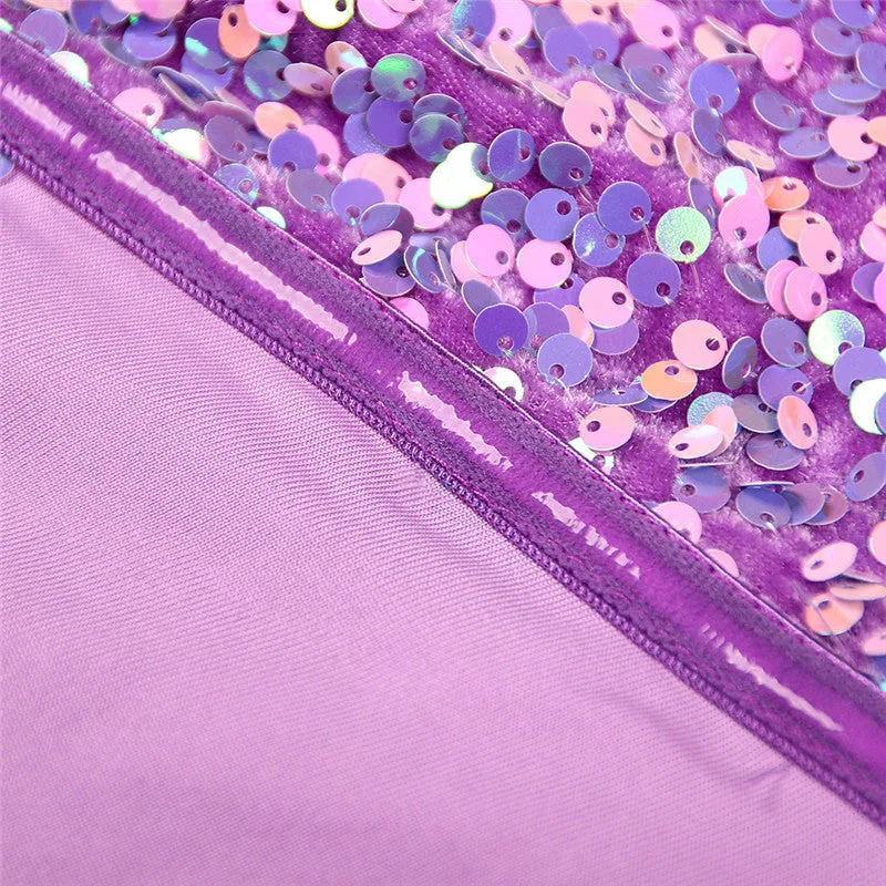 Purple One Shoulder Backless Sequin Midi Dress
