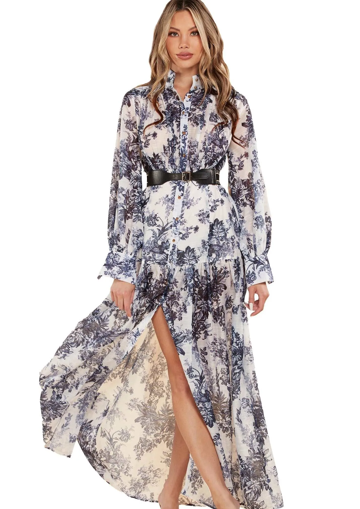 "JOUI" FLORAL LONG SLEEVE MAXI DRESS (REGULAR & PLUS SIZE)
