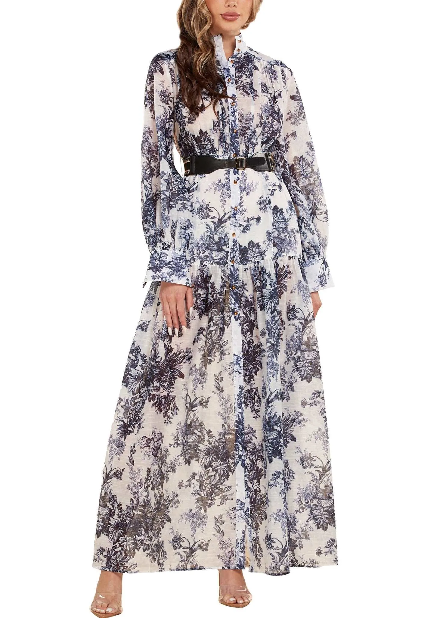 "JOUI" FLORAL LONG SLEEVE MAXI DRESS (REGULAR & PLUS SIZE)