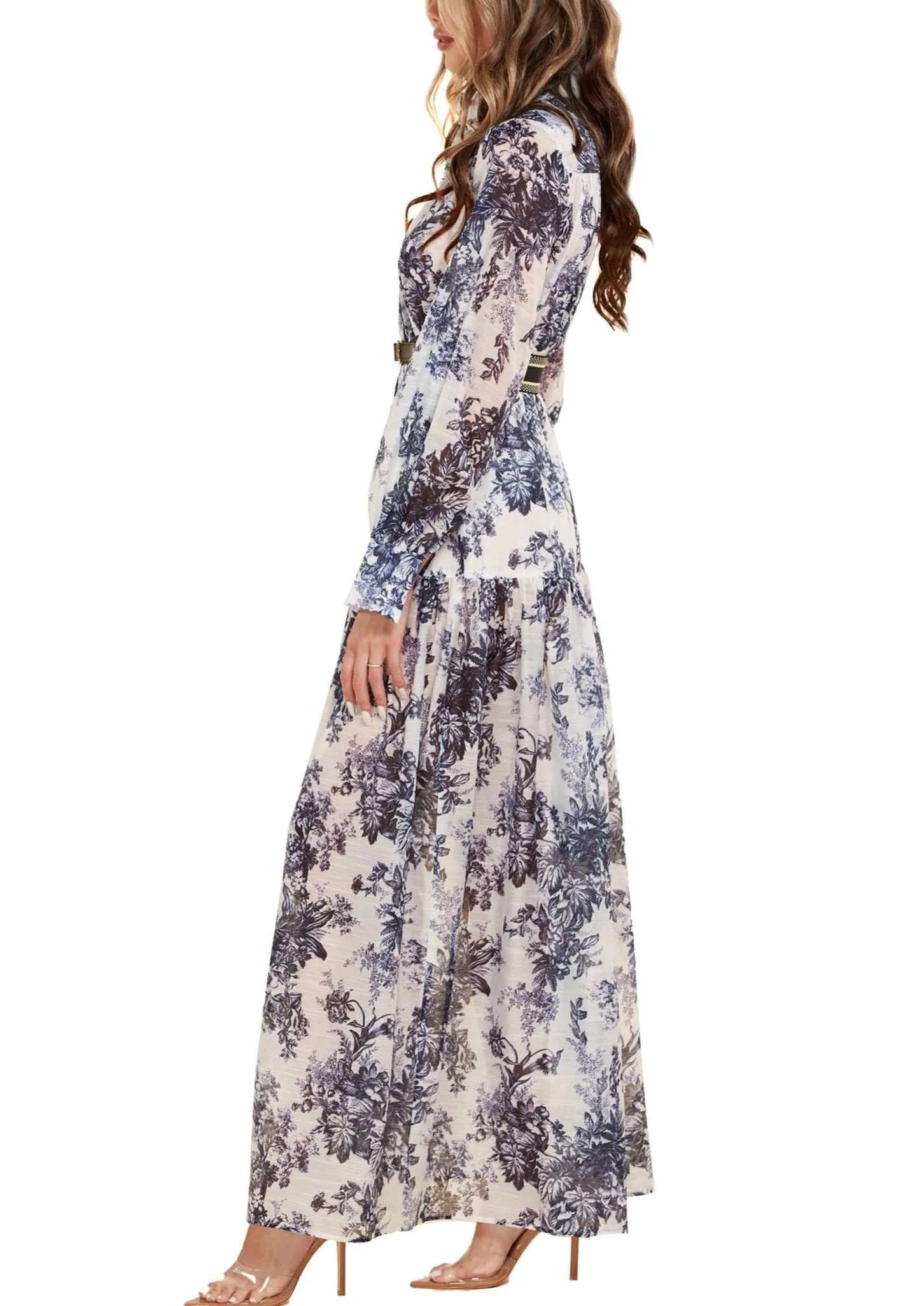 "JOUI" FLORAL LONG SLEEVE MAXI DRESS (REGULAR & PLUS SIZE)
