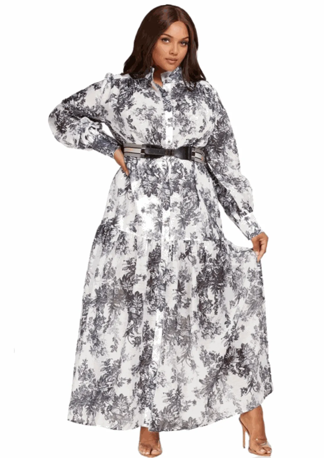 "JOUI" FLORAL LONG SLEEVE MAXI DRESS (REGULAR & PLUS SIZE)