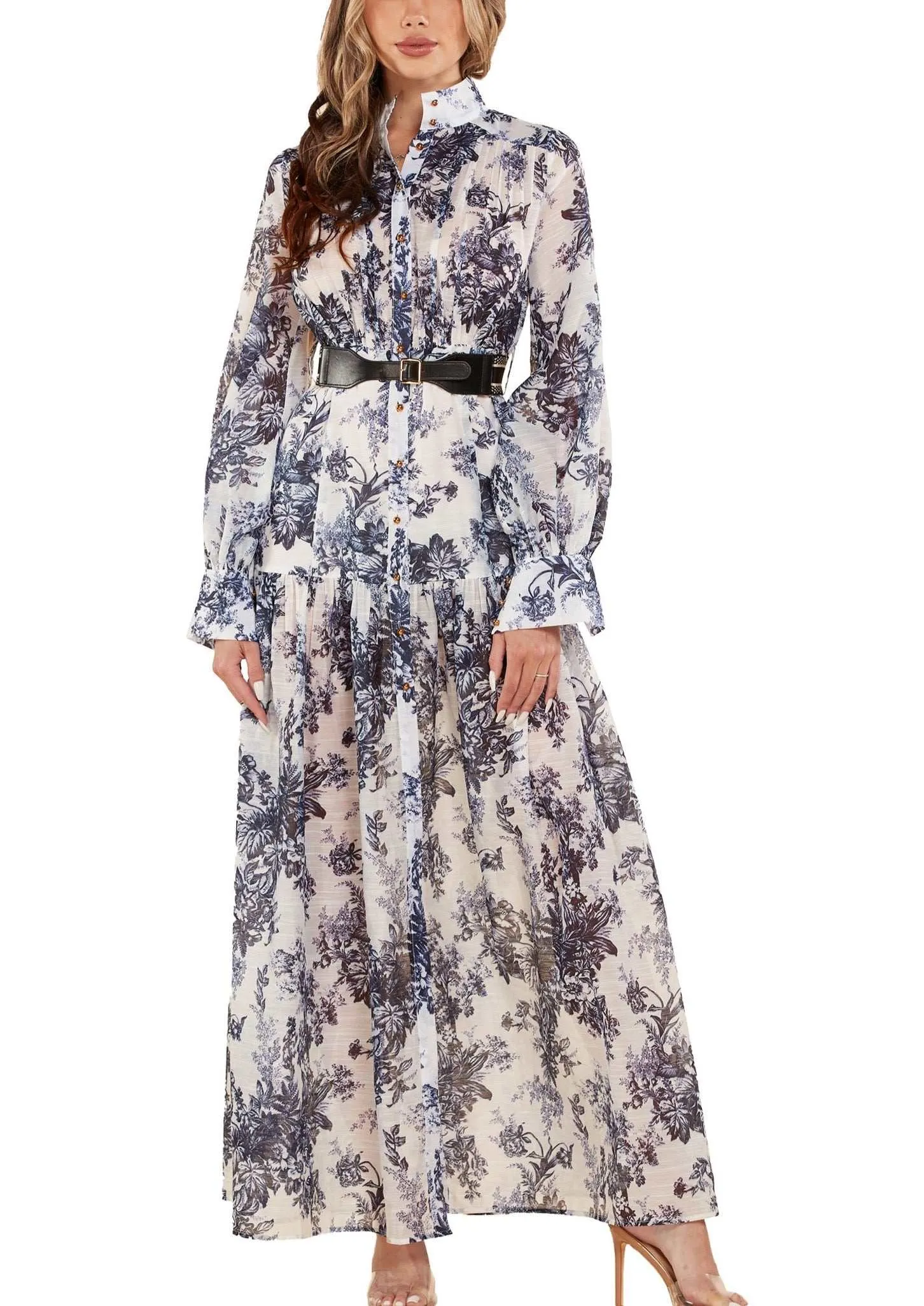 "JOUI" FLORAL LONG SLEEVE MAXI DRESS (REGULAR & PLUS SIZE)