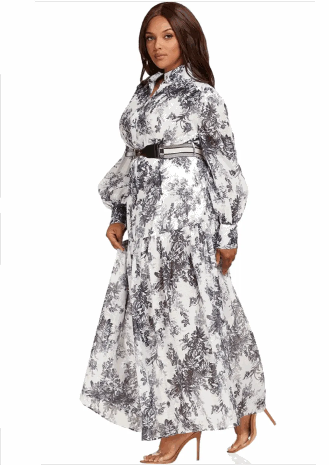 "JOUI" FLORAL LONG SLEEVE MAXI DRESS (REGULAR & PLUS SIZE)
