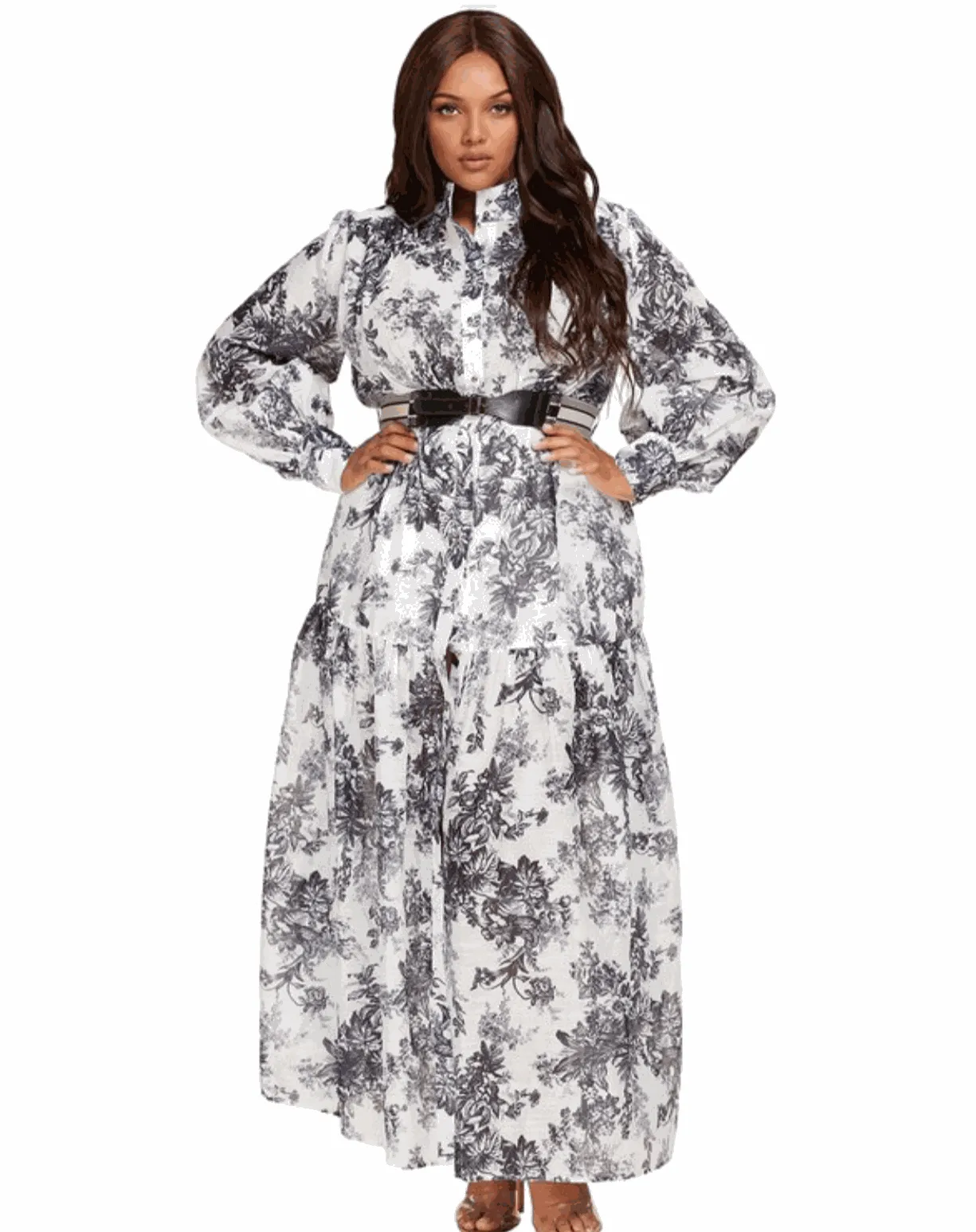 "JOUI" FLORAL LONG SLEEVE MAXI DRESS (REGULAR & PLUS SIZE)