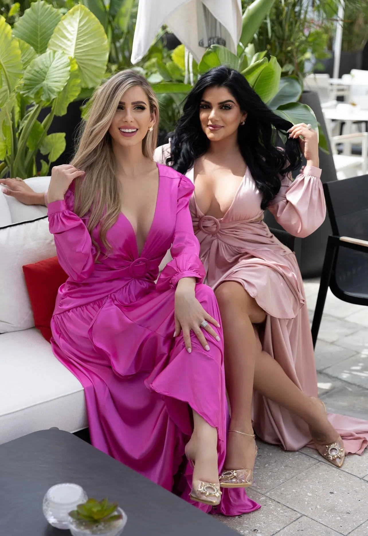 "MYKONOS" FUCHSIA CUT OUT LONG SLEEVE MAXI DRESS