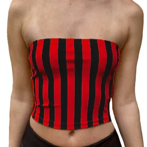Red & Black Striped Tube Top