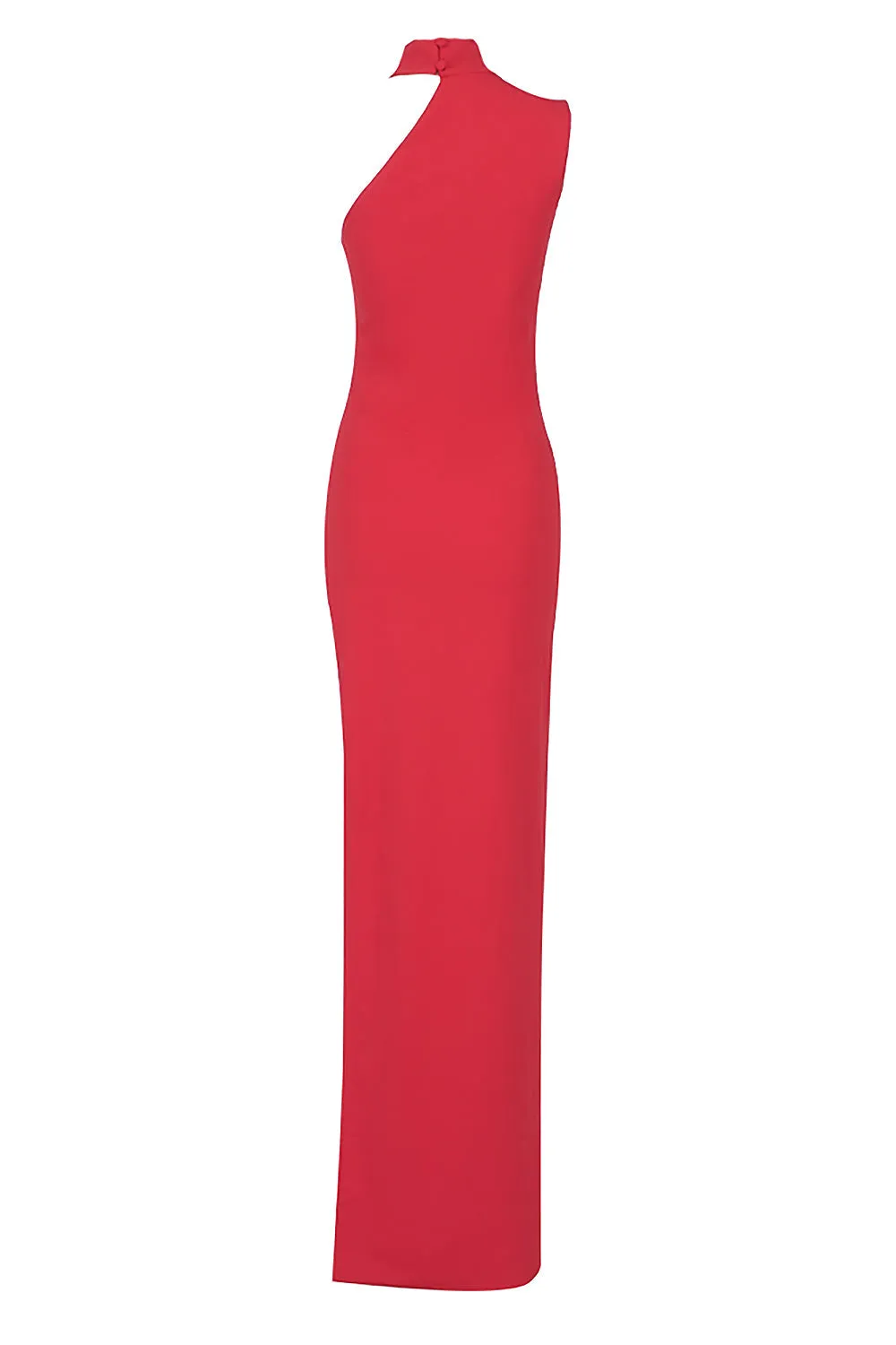 Red O Neck One Shoulder Sleeveless High Split Maxi Dress