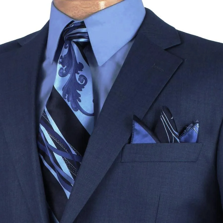 Regular Fit 2 Piece 2 Button Textured Weave Suit (Blue) 2LK-1