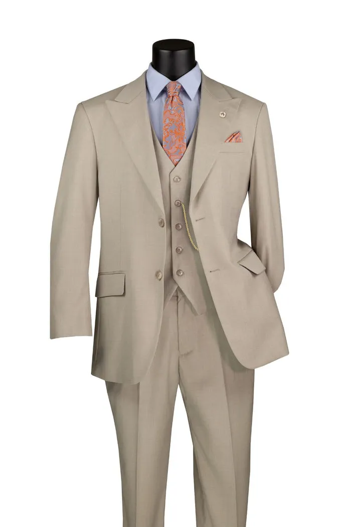 Regular Fit 3 Piece Suit with Vest and Adjustable Waist Band Pants Oatmeal V2RK-4