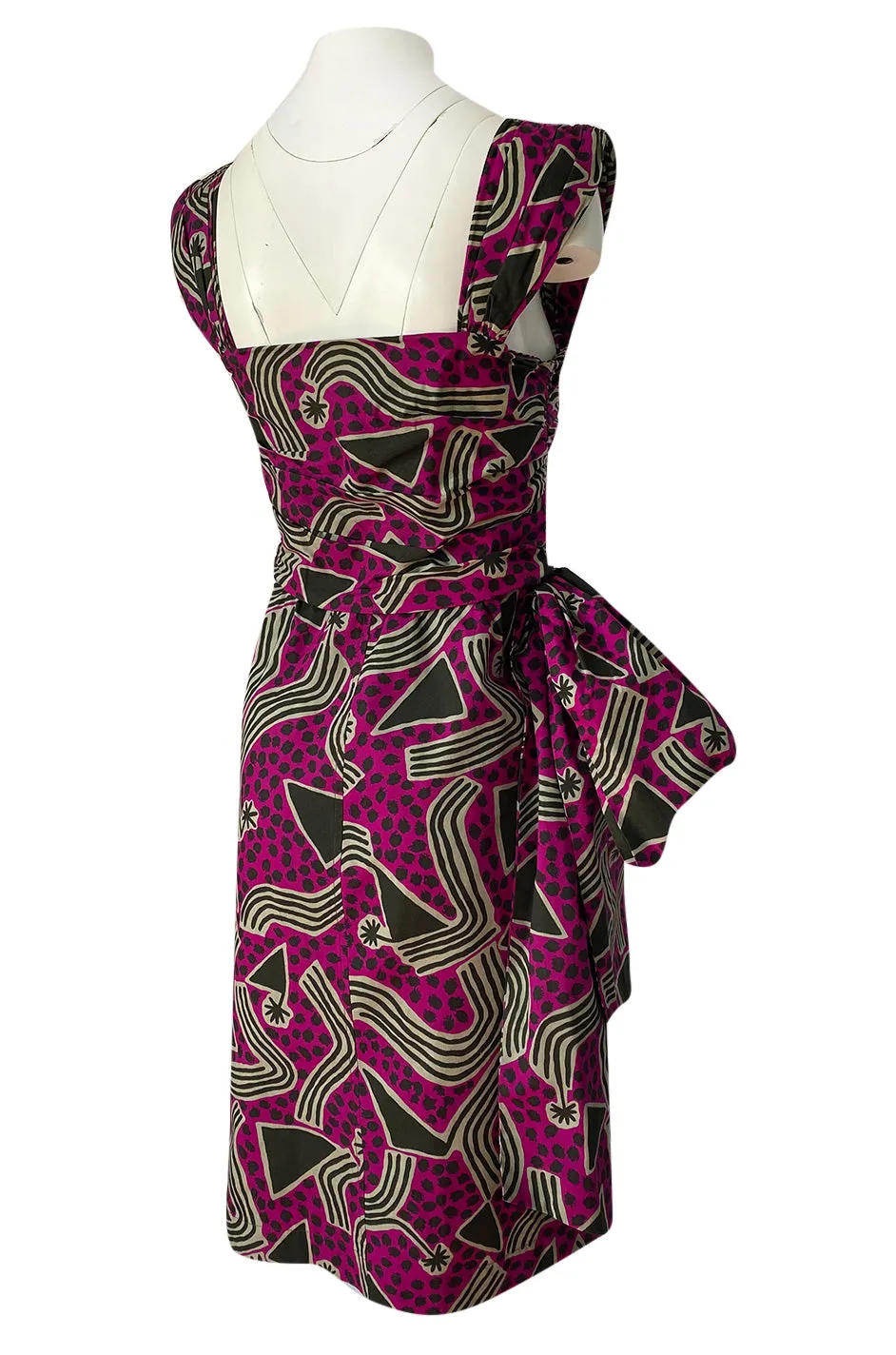 Resort 1983 Yves Saint Laurent Printed Cotton Hip Swag Sarong Dress