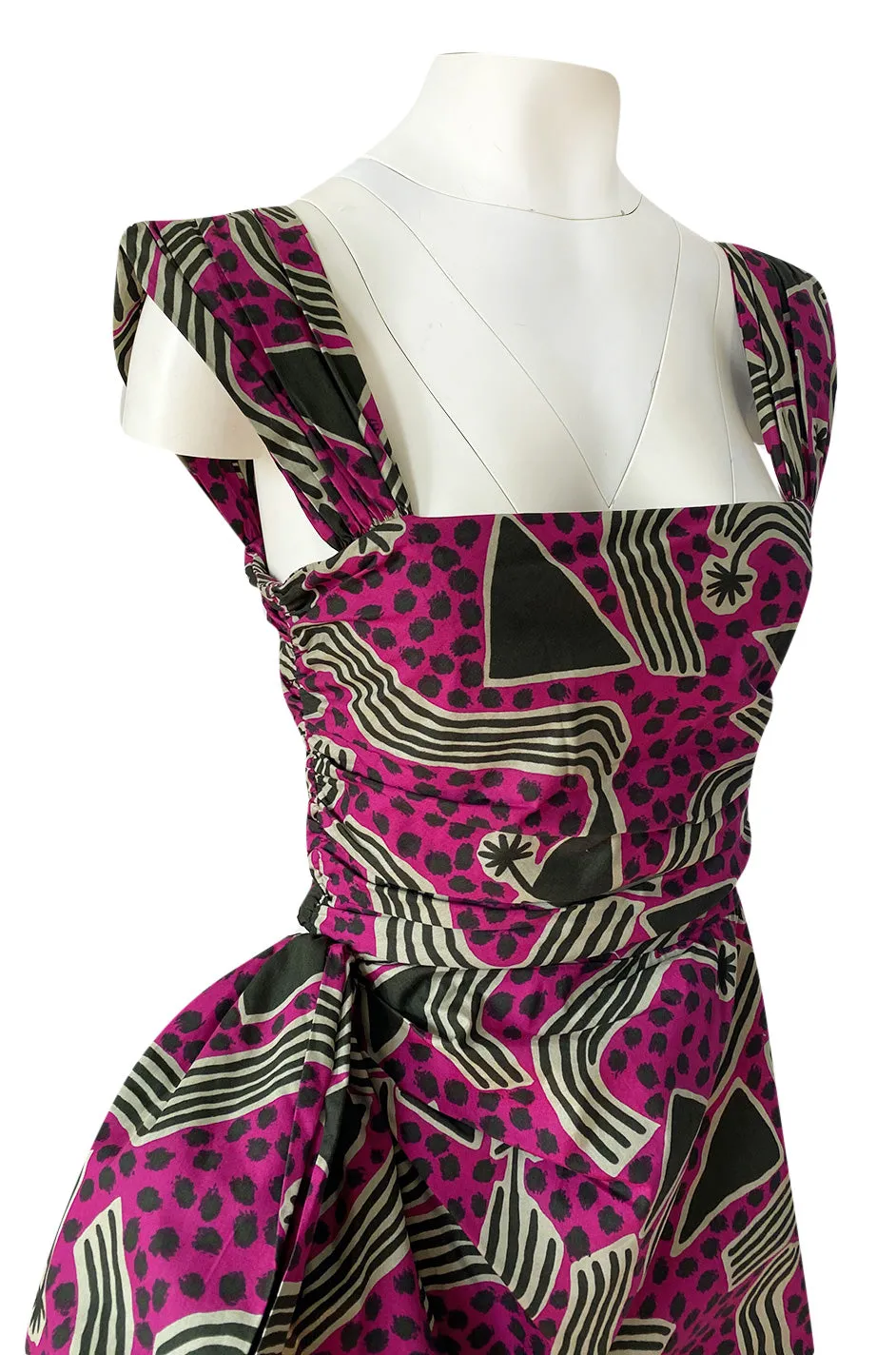 Resort 1983 Yves Saint Laurent Printed Cotton Hip Swag Sarong Dress