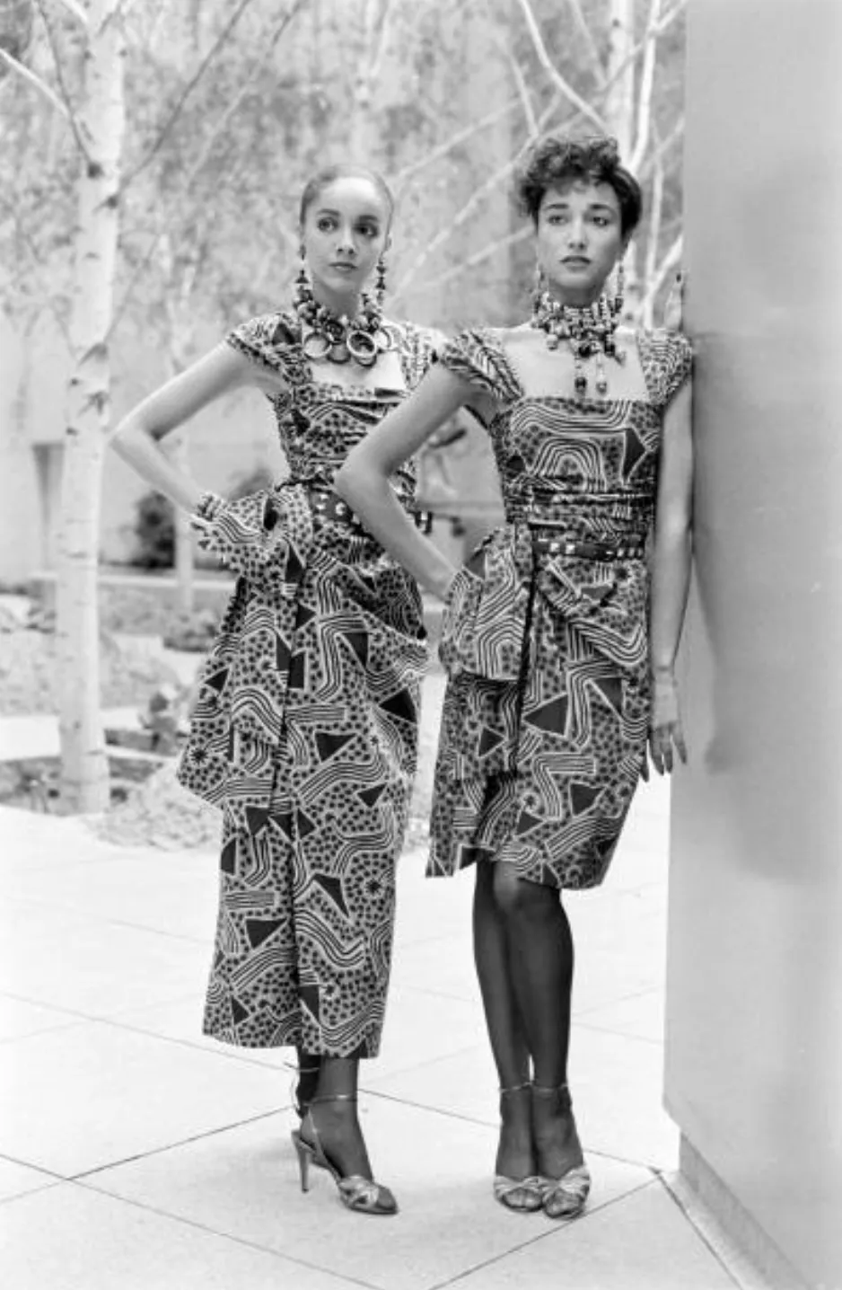 Resort 1983 Yves Saint Laurent Printed Cotton Hip Swag Sarong Dress