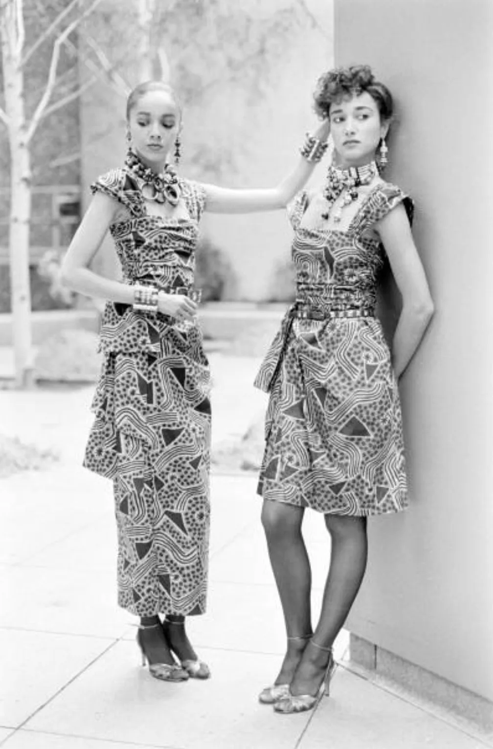 Resort 1983 Yves Saint Laurent Printed Cotton Hip Swag Sarong Dress