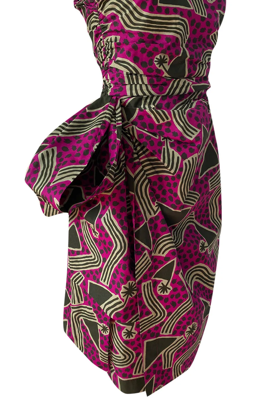 Resort 1983 Yves Saint Laurent Printed Cotton Hip Swag Sarong Dress