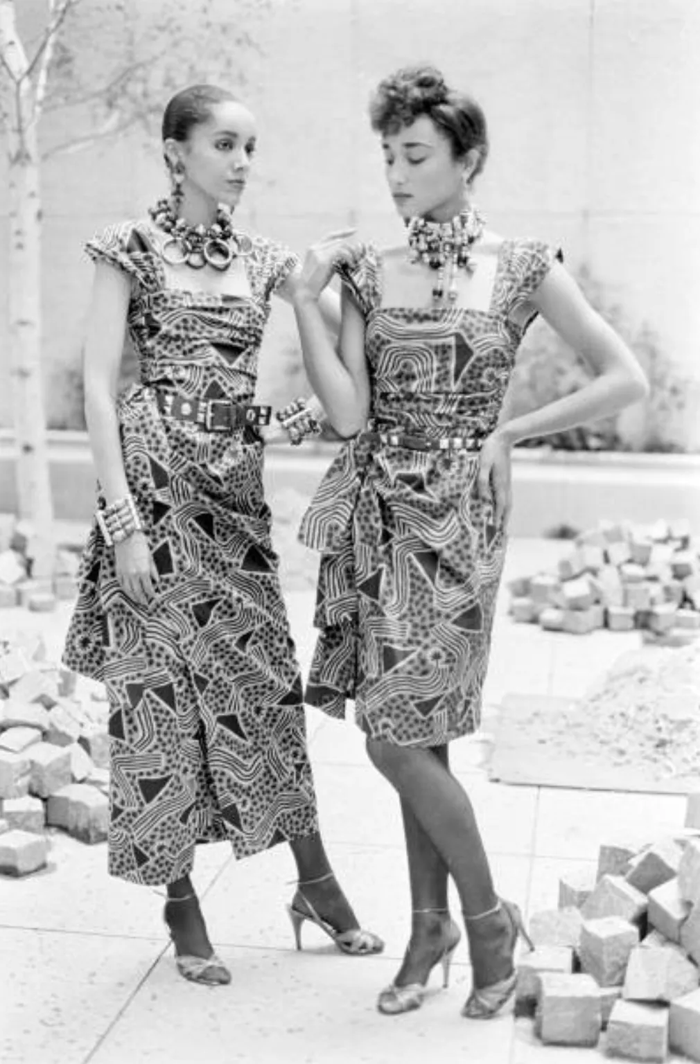 Resort 1983 Yves Saint Laurent Printed Cotton Hip Swag Sarong Dress