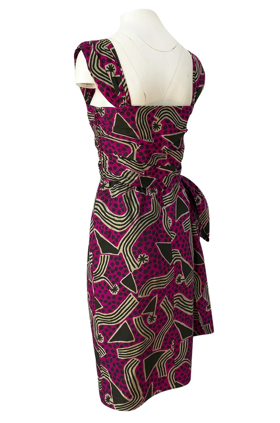 Resort 1983 Yves Saint Laurent Printed Cotton Hip Swag Sarong Dress