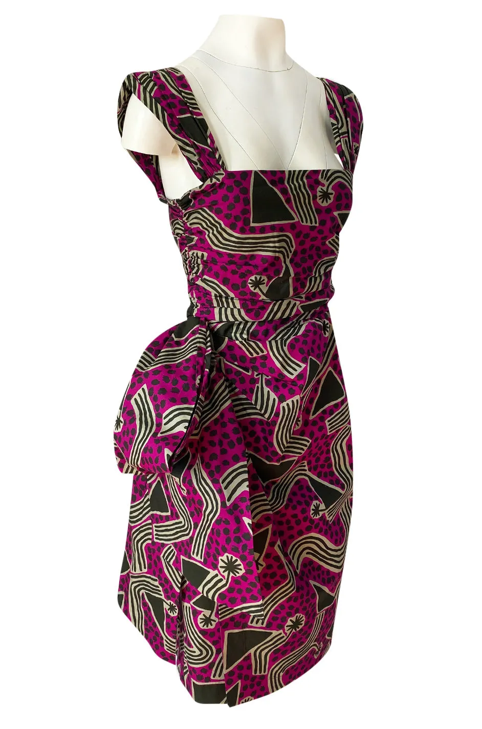 Resort 1983 Yves Saint Laurent Printed Cotton Hip Swag Sarong Dress
