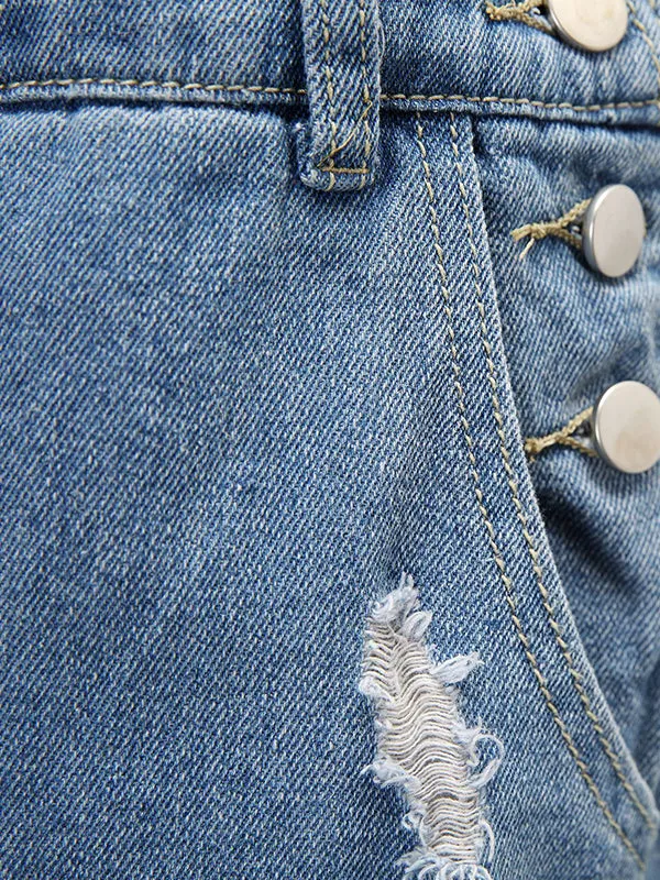 Retro Denim Ripped Rompers
