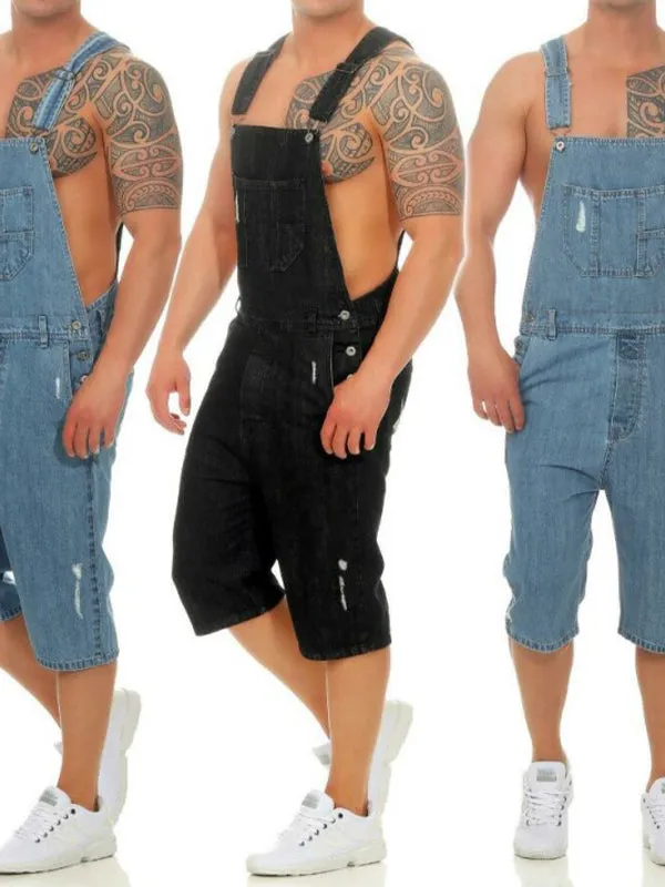 Retro Denim Ripped Rompers
