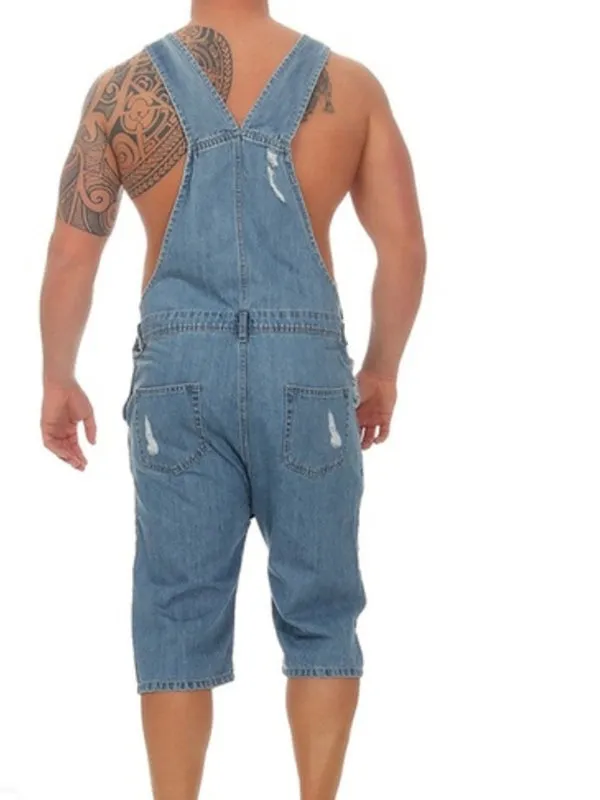 Retro Denim Ripped Rompers