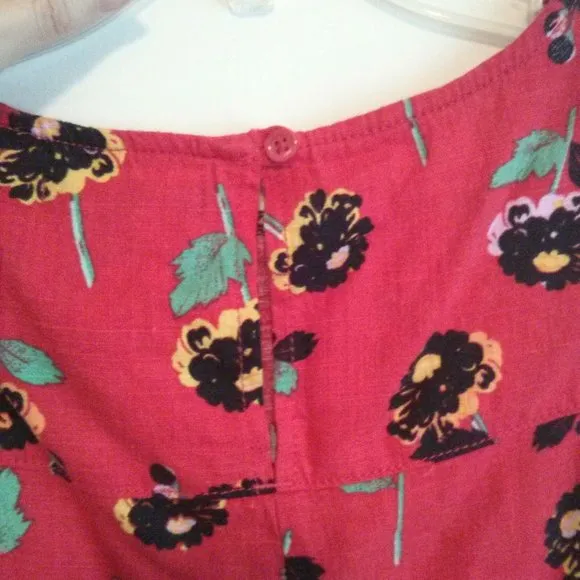 Retro Mod Red Floral Linen Blend Shift Dress